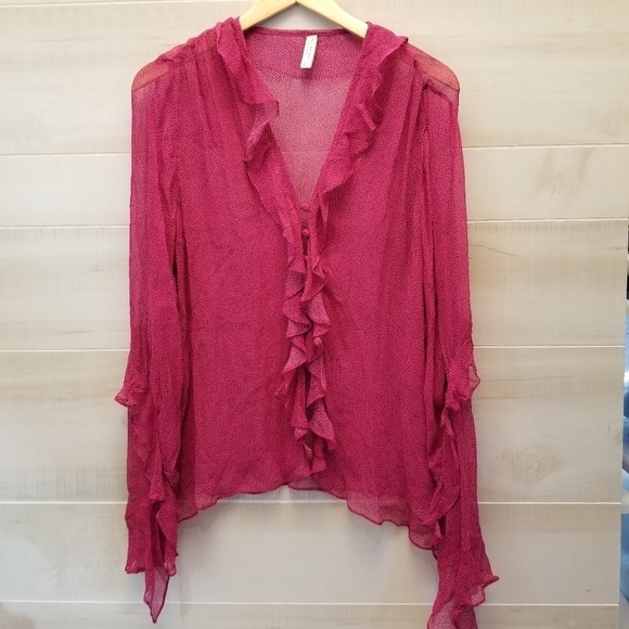 {8} Bec + Bridge Pink Party Shirt Ruffle Button Sheer - Picture 3 of 12
